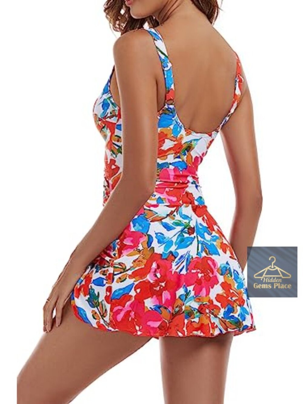 One Piece Swim Dress Tummy Control V Neck Ruched Bathing Suit - Picture 2 of 5